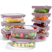Borohouse Glass Food Storage Containers with Tempered Lids - 10ct (Pink)