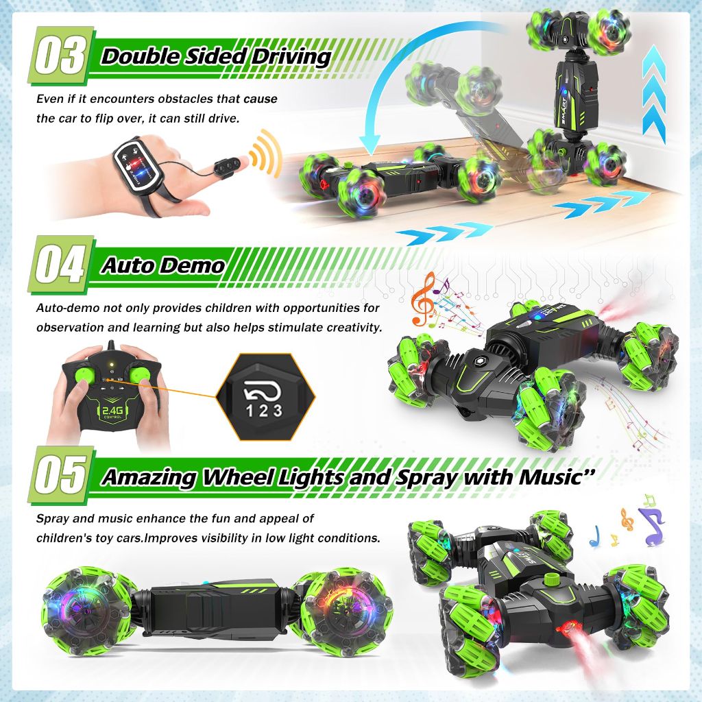 Eulogia Remote Control Car Gesture Sensing Stunt Cars with Spray Effect, 360° Rotate, Lights