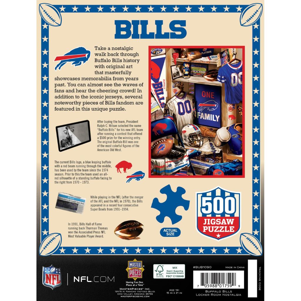 MasterPieces NFL Game Day Jigsaw Puzzle - Buffalo Bills Locker Room, 500 Pieces (15"x21")