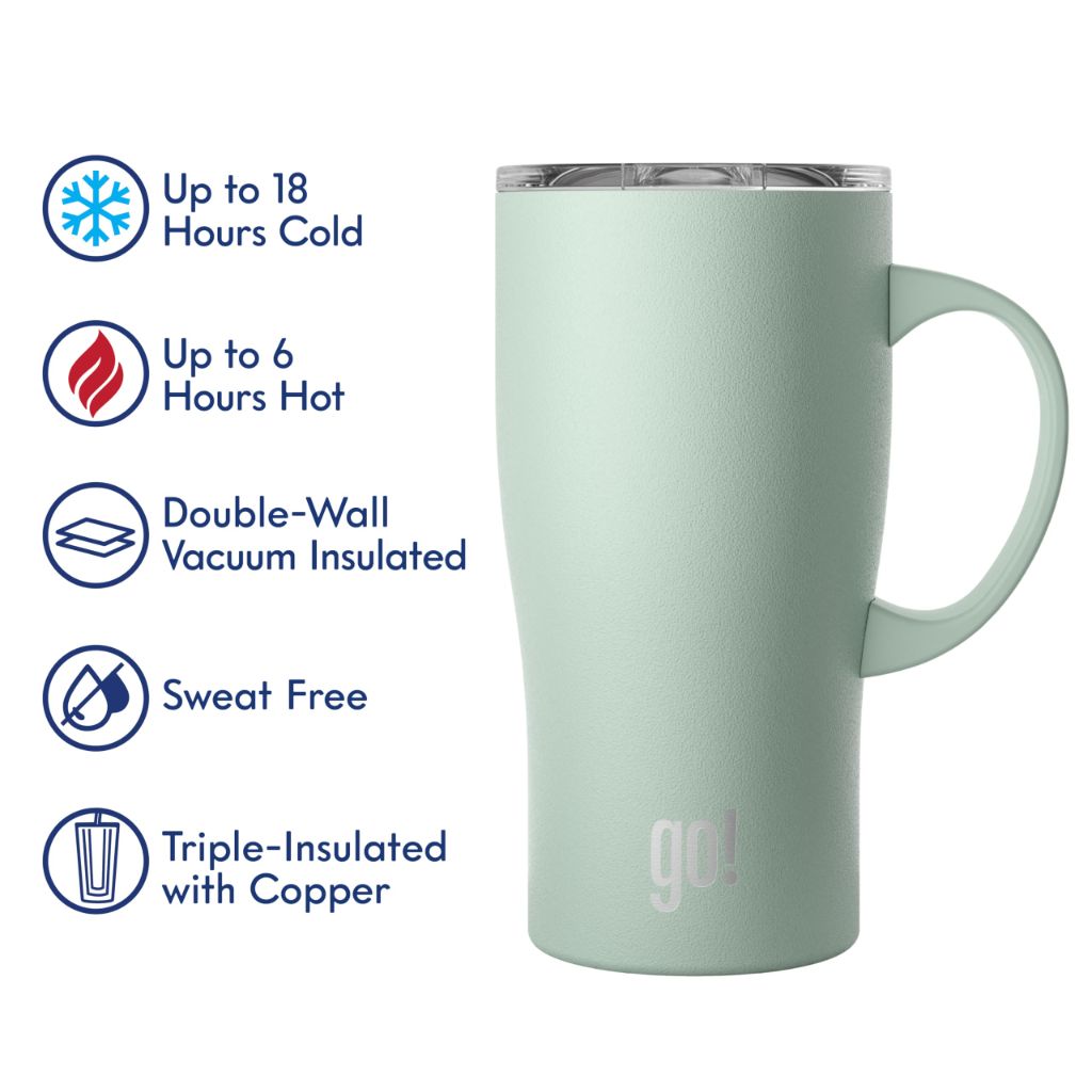 Go! Commuter 20oz Stainless Steel Handle Tumbler with Triple Insulation & Copper Lining – Mint Green