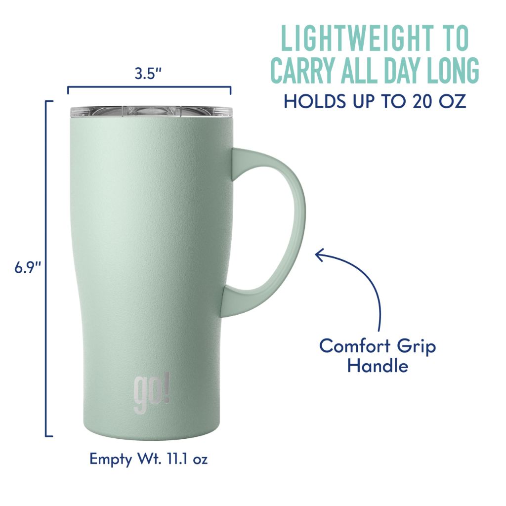 Go! Commuter 20oz Stainless Steel Handle Tumbler with Triple Insulation & Copper Lining – Mint Green