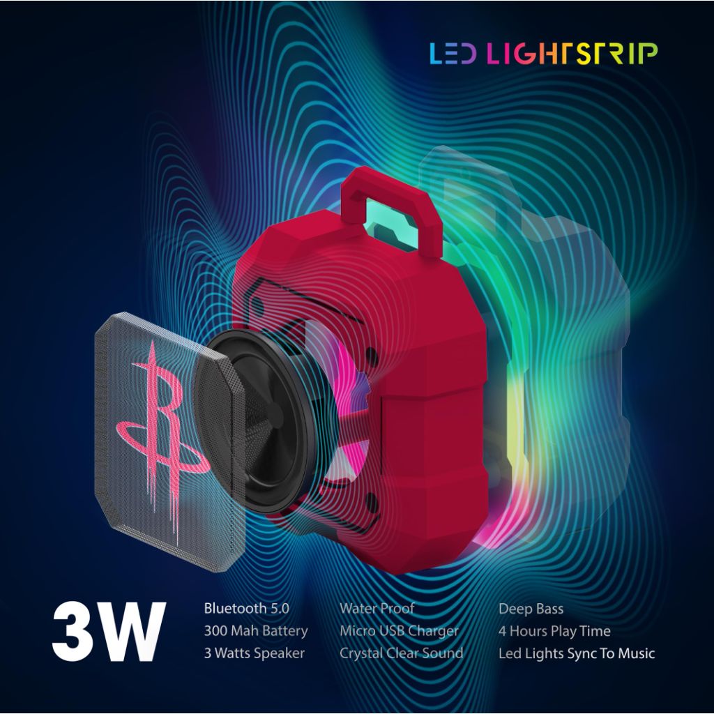 SOAR NBA Shockbox LED Wireless Bluetooth Speaker - Houston Rockets (Red)