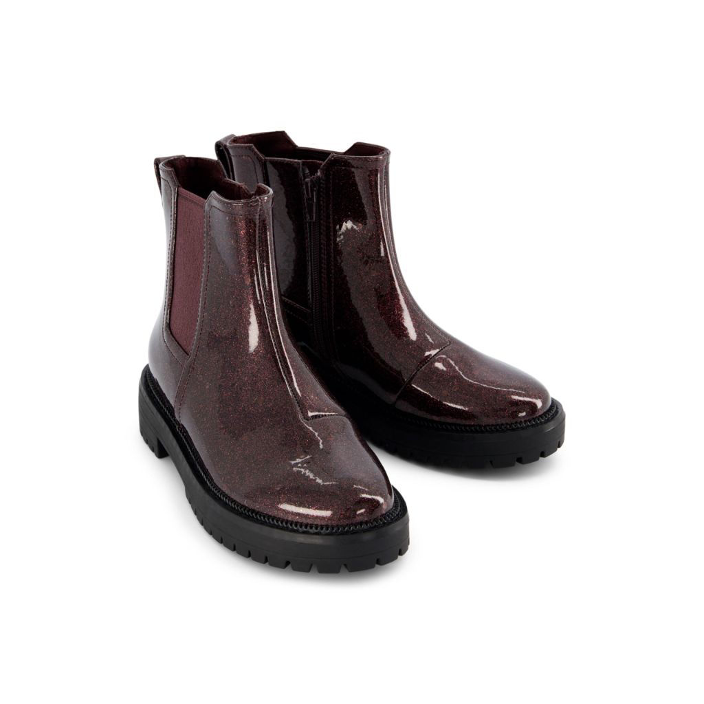 TOMS Youth Girl's Bennet Chelsea Boot, Blackberry Confetti Coated Glitter, 4.5