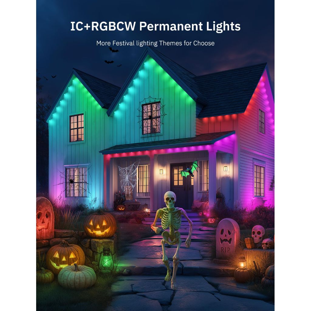 Lemonlovely Permanent Outdoor Lights, 100 Smart Waterproof RGB+IC LED Eaves with Warm White & Cool White - 200ft.