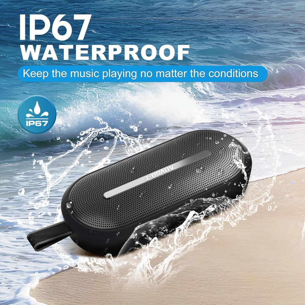 J-Brauv Flex Portable Bluetooth Speaker w/Built-In Mic, IP67 Water/Dust/Shockproof - Black