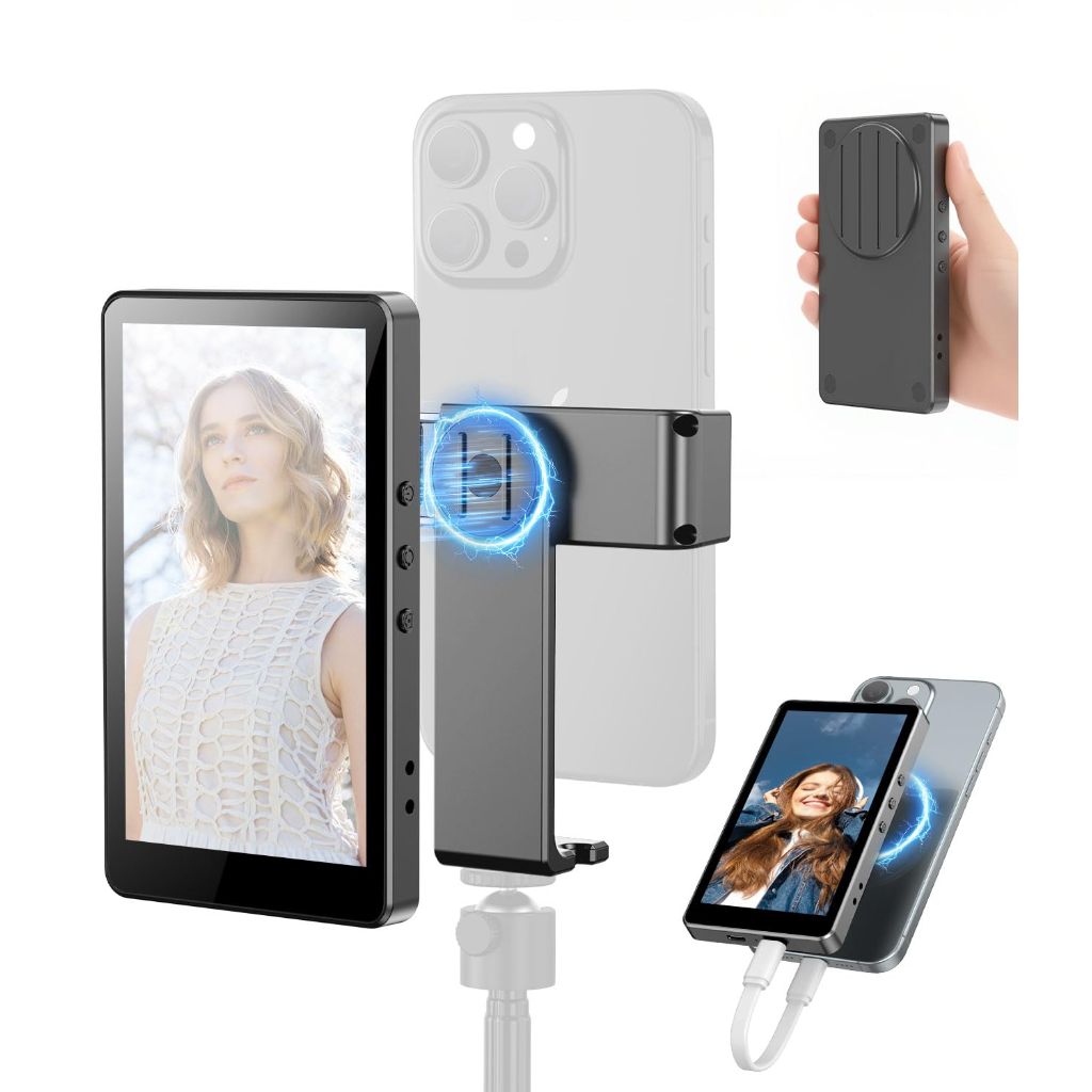 HS16 5” Vlog Selfie Monitor Screen with Magnetic Phone Clip Mount