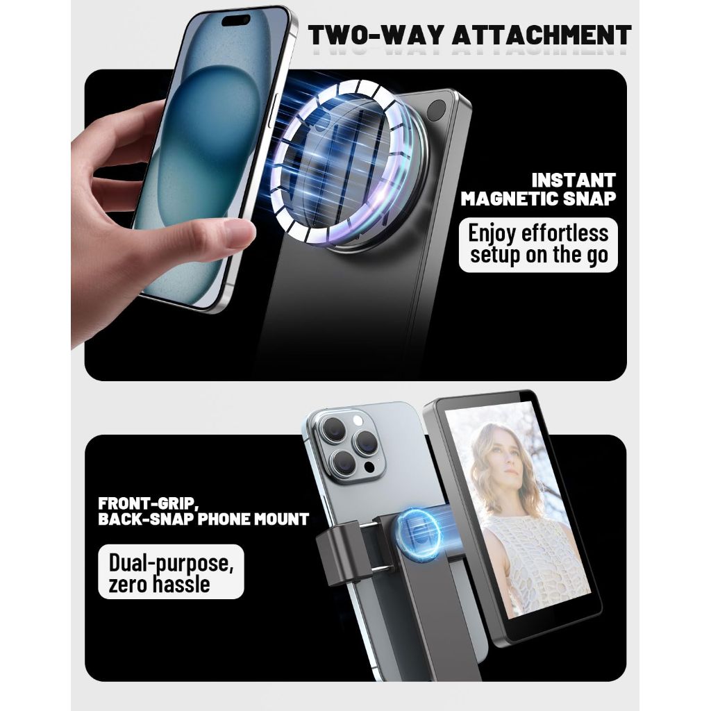 HS16 5” Vlog Selfie Monitor Screen with Magnetic Phone Clip Mount