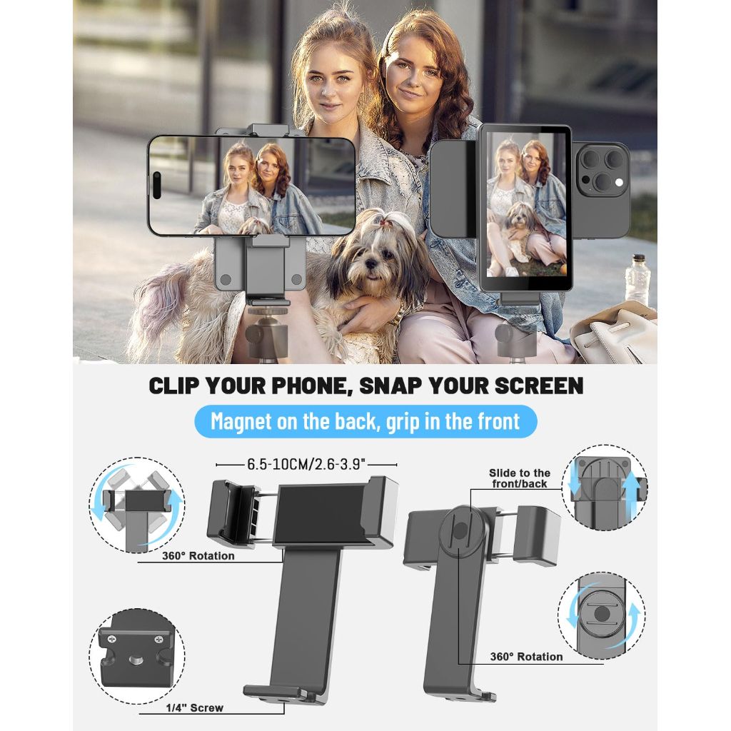 HS16 5” Vlog Selfie Monitor Screen with Magnetic Phone Clip Mount