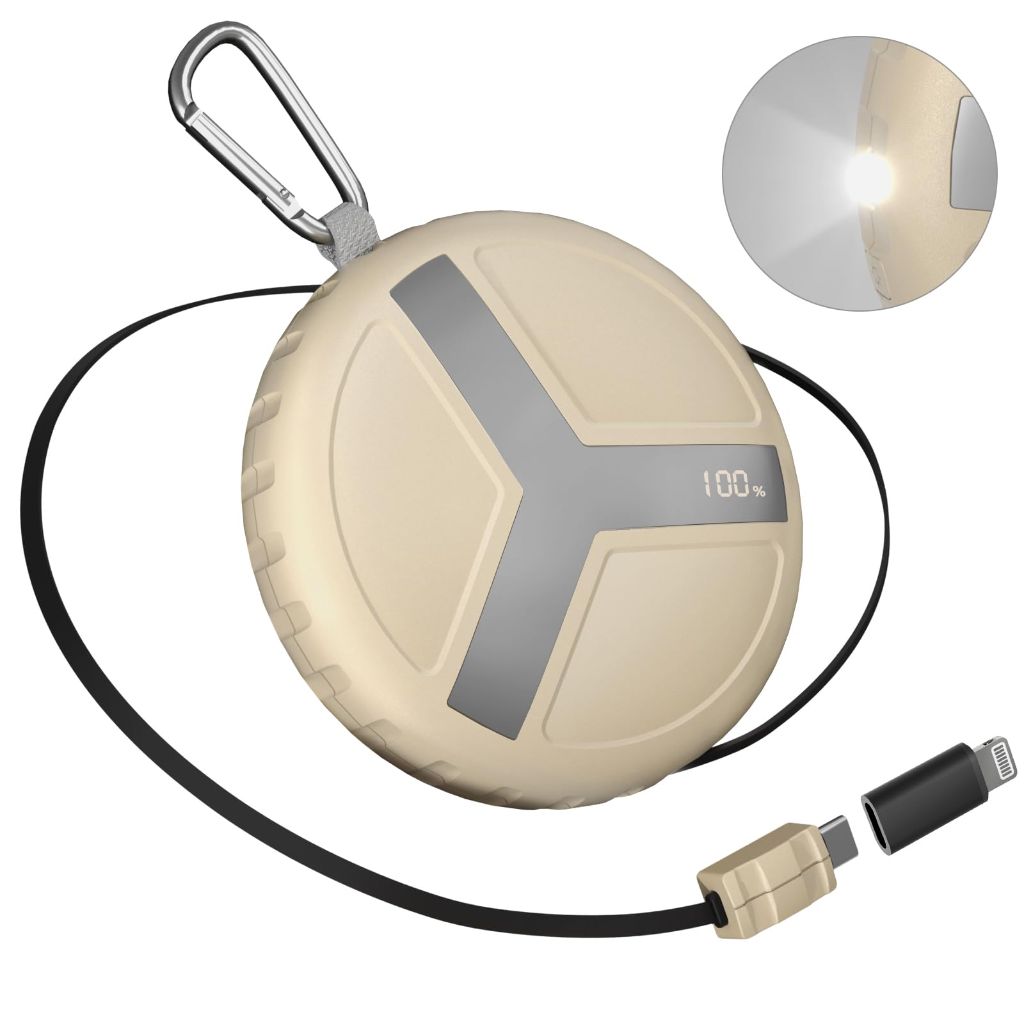 Vivilumens Power Bank Portable Charger 10,000mAh Retractable 25.5 in Built-In Fast Charging Cable