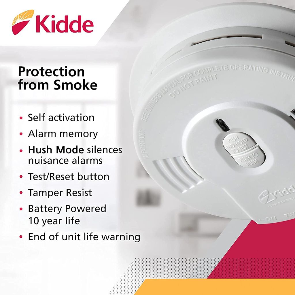 Kidde i9010 Smoke Detector w/10-Year Battery, LED Indicators, Replacement Alert, Test-Reset Button