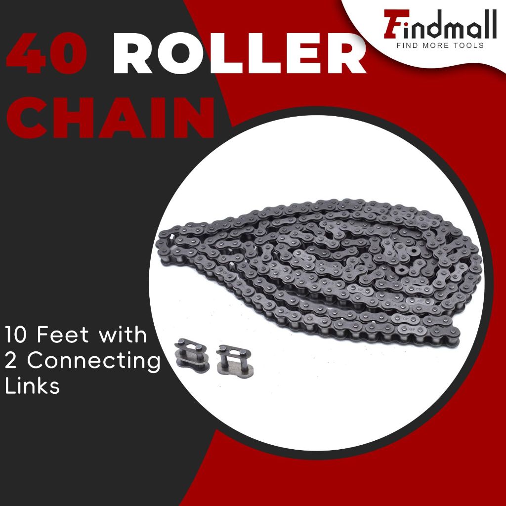 Findmall #40 Roller Chain 10 Feet with 2 Connecting Links Fit for Go Kart and Mini Bike
