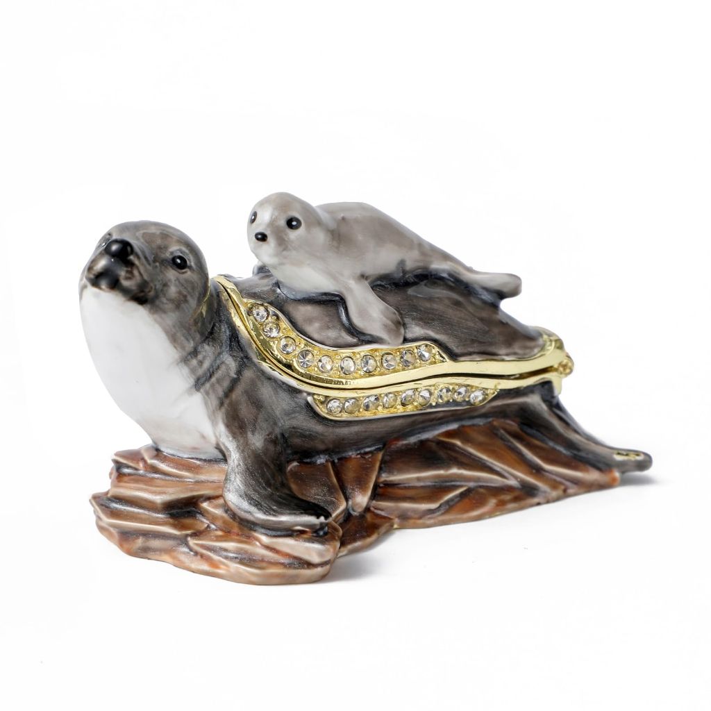 NIODAY Hand Painted Enamel Vintage Trinket Box - Mom Seal & Pup