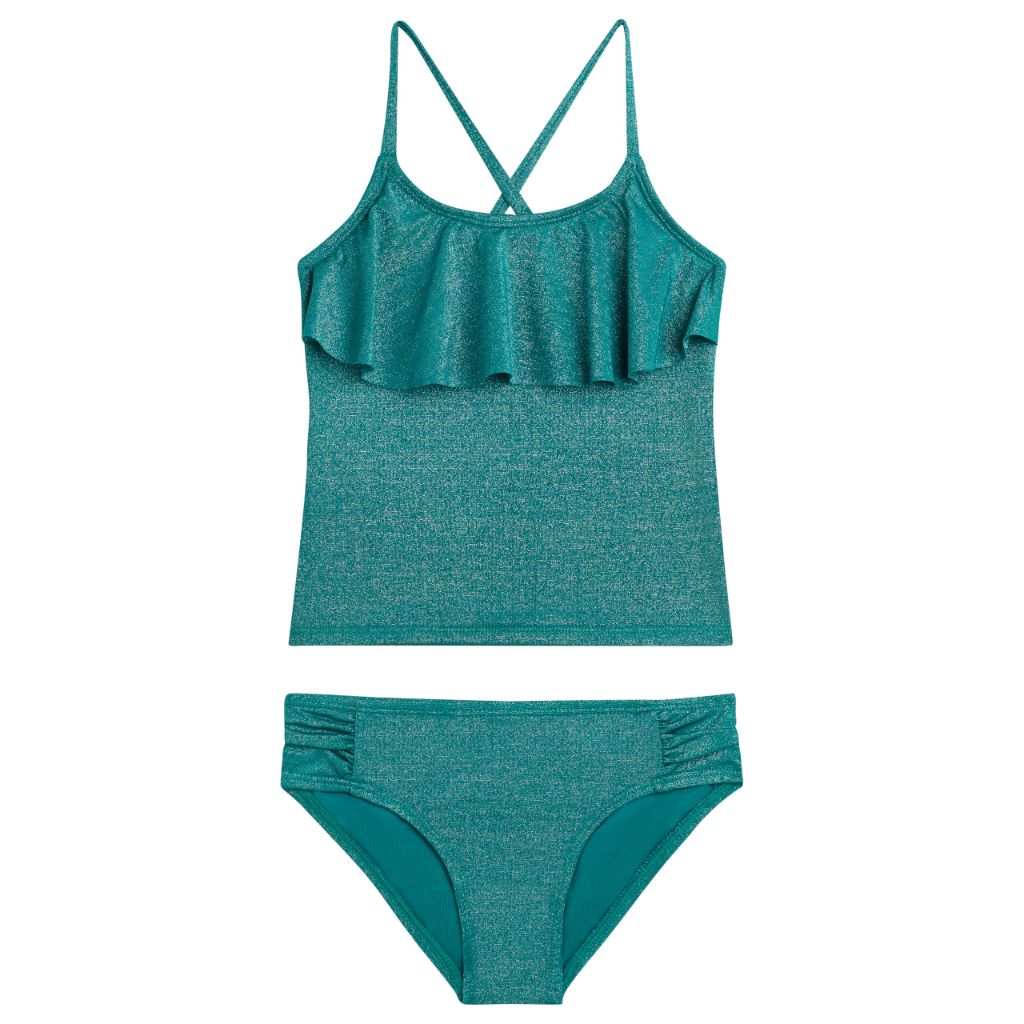 Kanu Surf Girl's Sparkle Solid Flounce Tankini - Green, Size 8