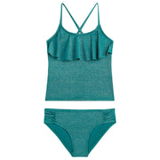 Kanu Surf Girl's Sparkle Solid Flounce Tankini - Green, Size 8
