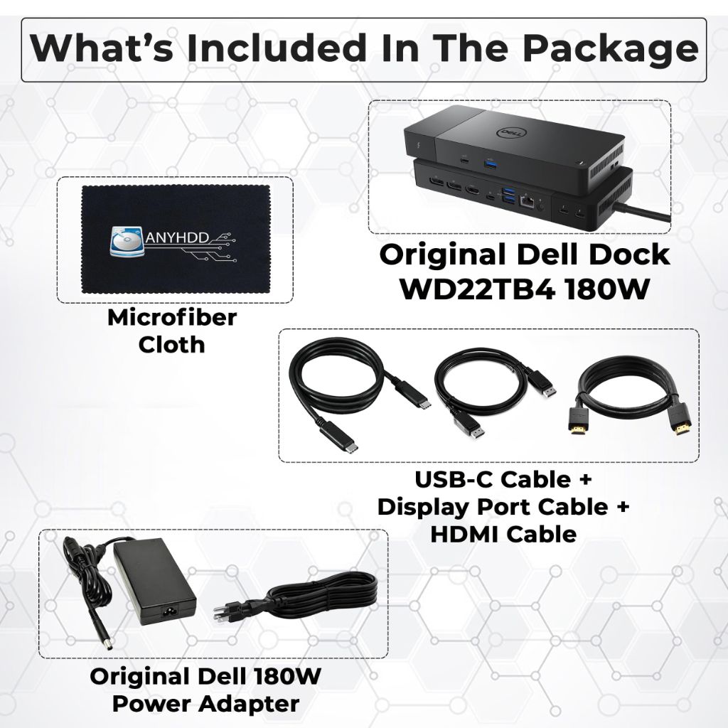 Dell WD22TB4 Thunderbolt 4 Dock 40Gbps USB-C/USB A w/ 180W Adapter, HDMI, DisplayPort, Supports 4K Displays & Up to 3 Monitors (Renewed)