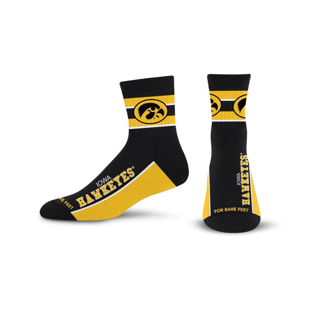 For Bare Feet Adult's NCAA Lil' Deuce Quarter Socks - Iowa Hawkeyes, Large