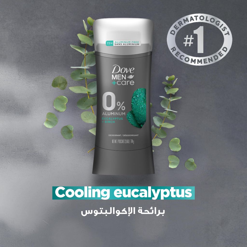 Dove Men+Care 0% Aluminum Deodorant - Eucalyptus & Birch, 2.6 oz.