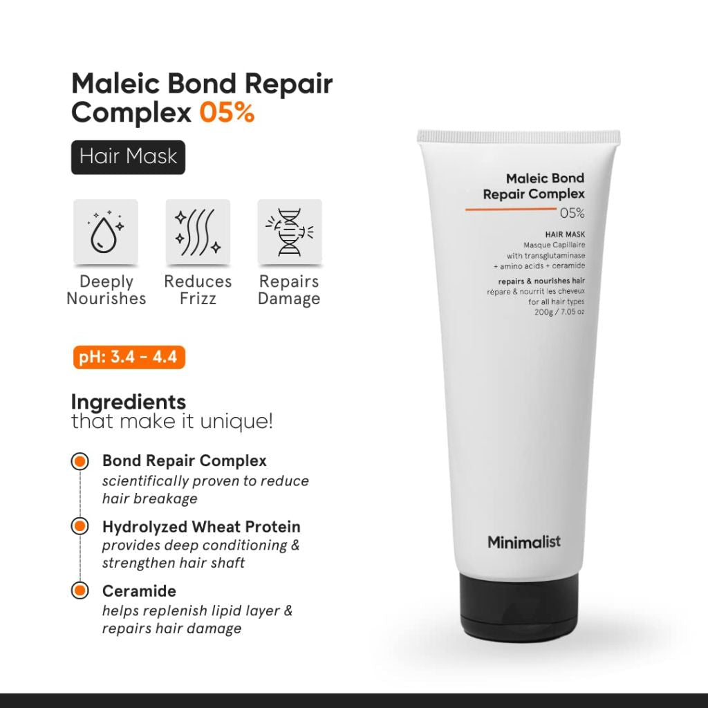 Minimalist Maleic Bond Repair Complex 5% Hair Mask for Damaged & Frizzy Hair - 7.05 oz.
