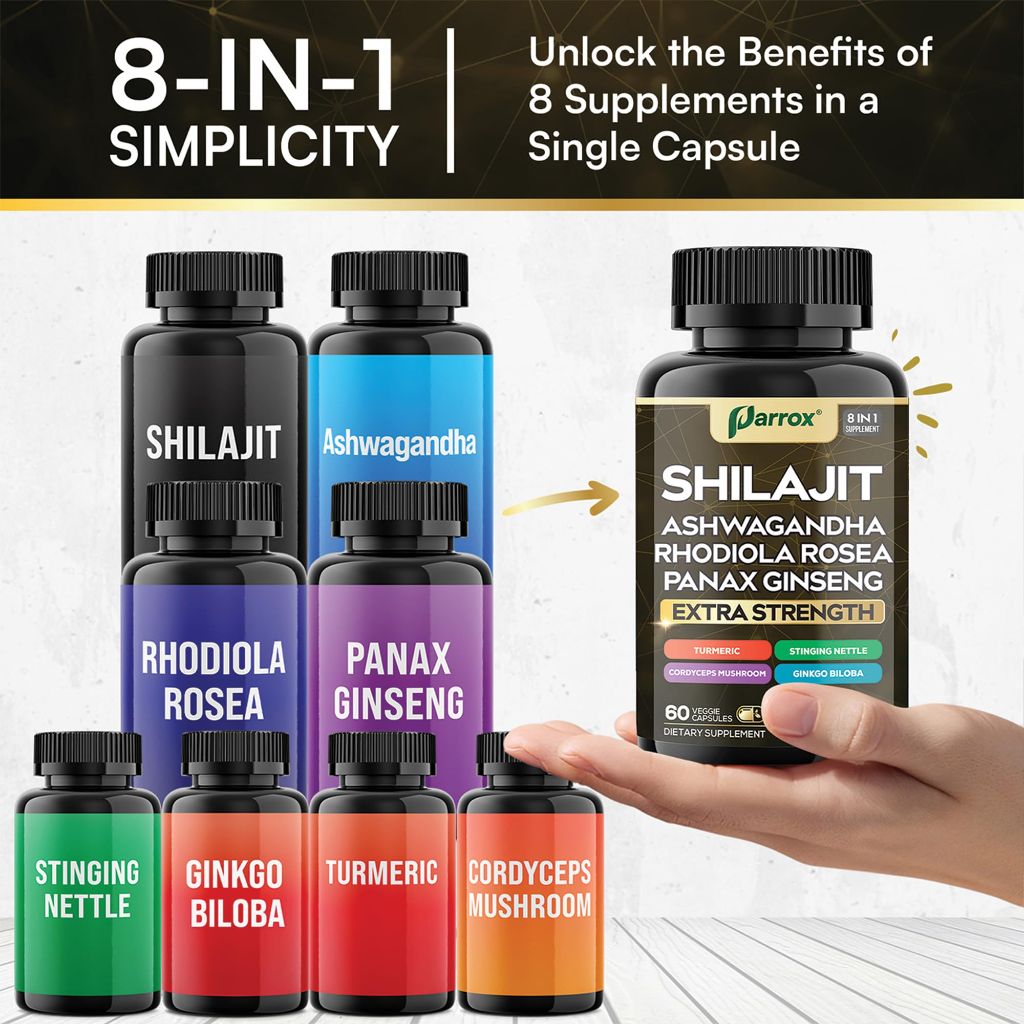 Parrox Shilajit w/Panax Ginseng, Ashwagandha, & Rhodiola Rosea - 60 Caps