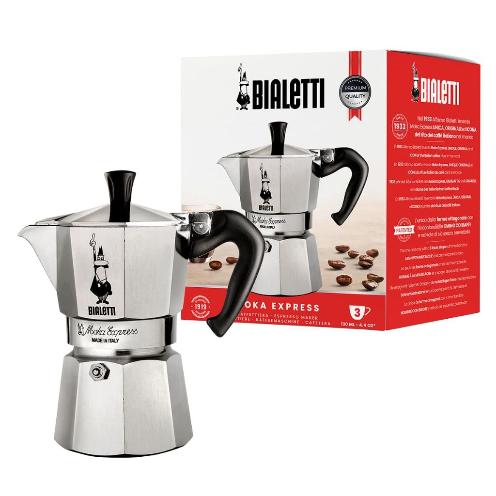 Bialetti Moka Express - Iconic Italian Stovetop Espresso Maker (Silver, 3 Cups)