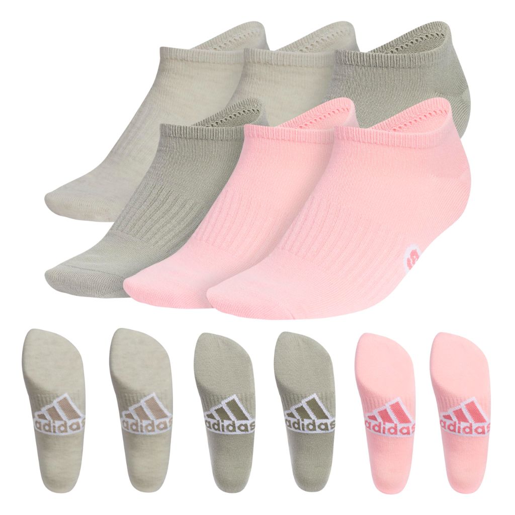 adidas Women's Classic Superlite Low-Profile No Show Socks Pink/Green, Size 5-10 (6-Pair)