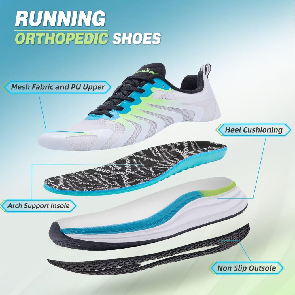 OrthoComfoot Men's Orthopedic Running Shoes, White/Blue, SZ 13