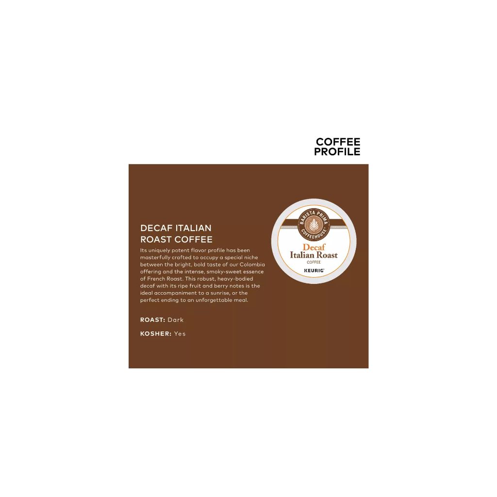 Barista Prima Coffeehouse Decaf Italian Roast KCups 96ct