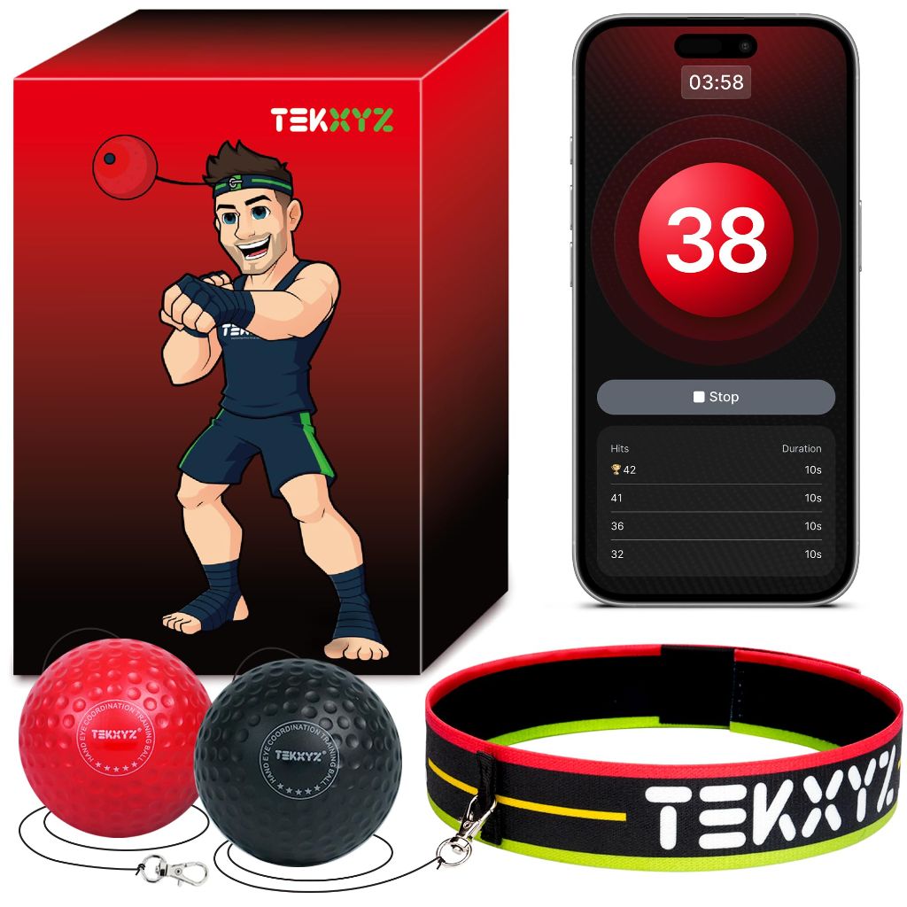 TEKXYZ Reflex Ball with Counter App & 2 Difficulty Levels Boxing Ball with Headband