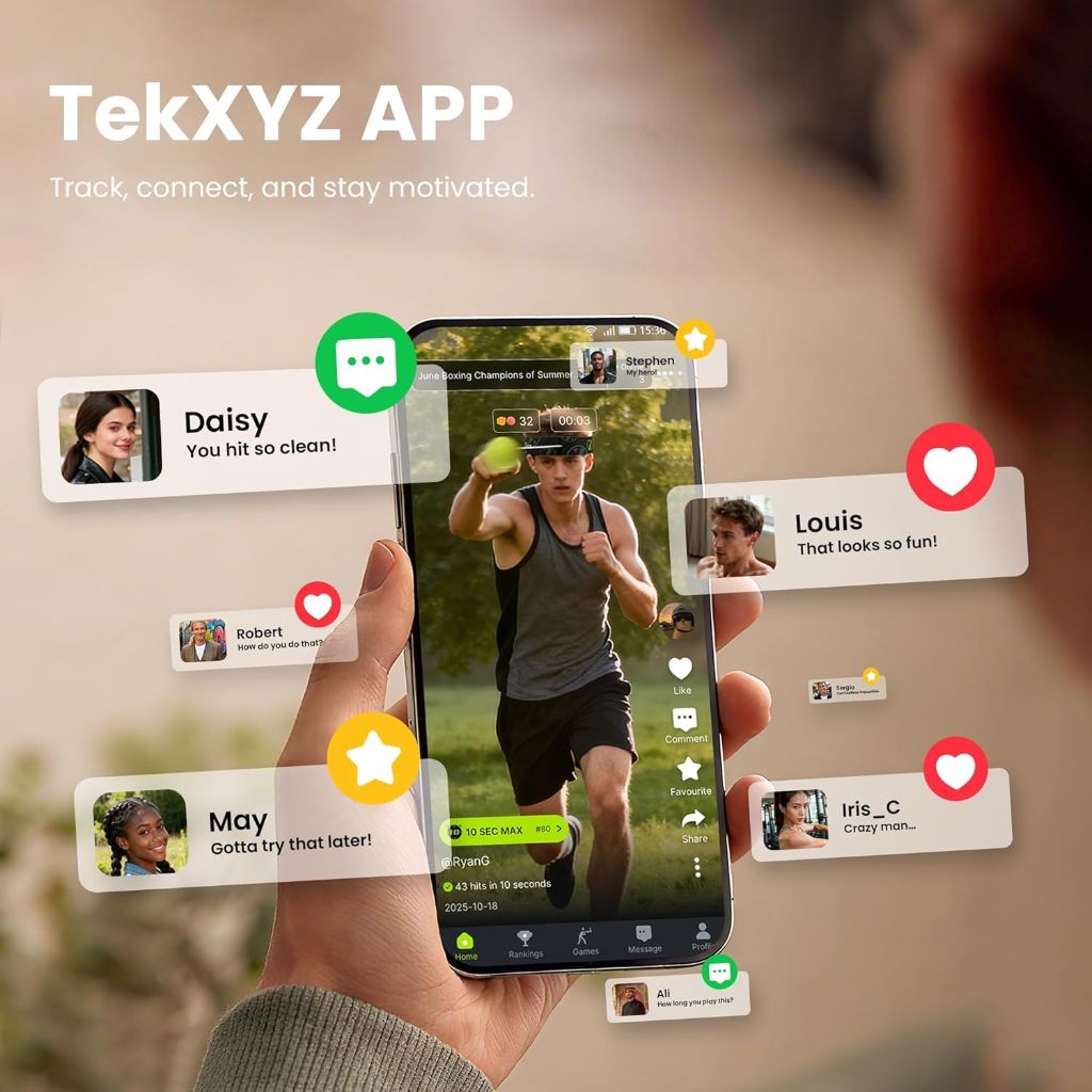 TEKXYZ Reflex Ball with Counter App & 2 Difficulty Levels Boxing Ball with Headband