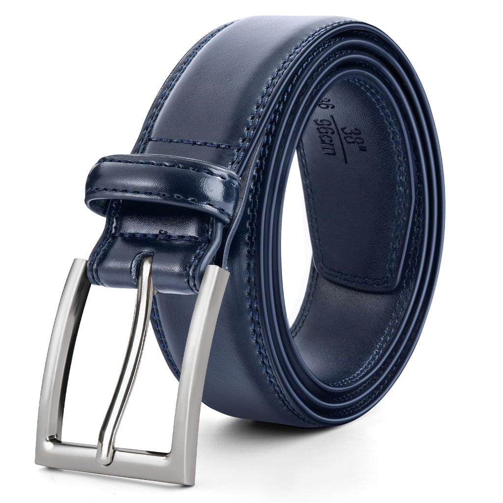 LCG LUCHENGYI Men'ss Genuine Leather Dress Belt with Single Prong Buckle - Blue, 32" (Waist: 30)