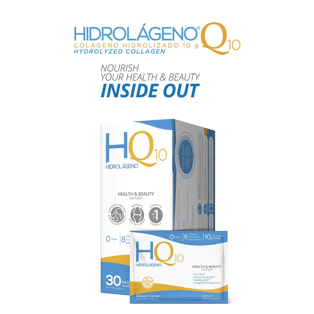 Hidrolageno Q10 Hydrolyzed Collagen, Vitamins, ZINC, Antioxidants - 30 Sachets (4.2oz ea.)