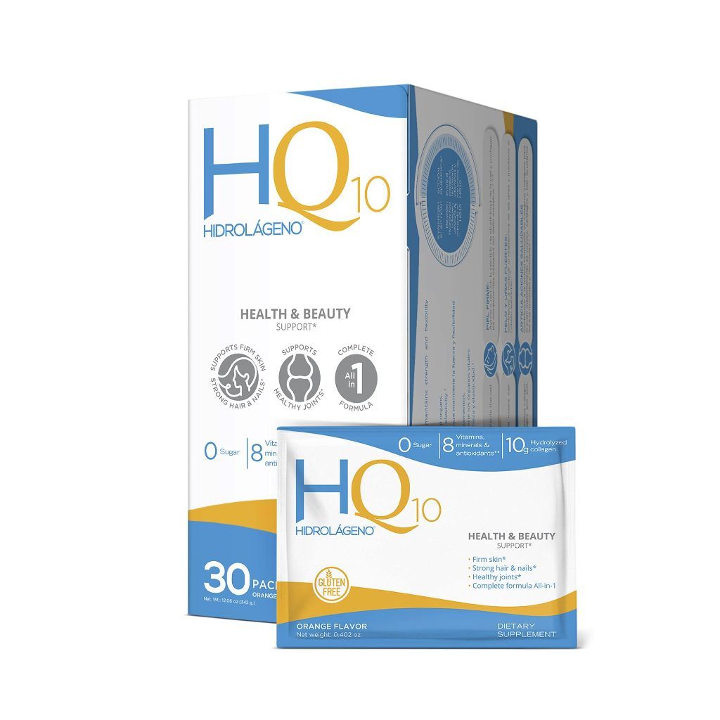 Hidrolageno Q10 Hydrolyzed Collagen, Vitamins, ZINC, Antioxidants - 30 Sachets (4.2oz ea.)
