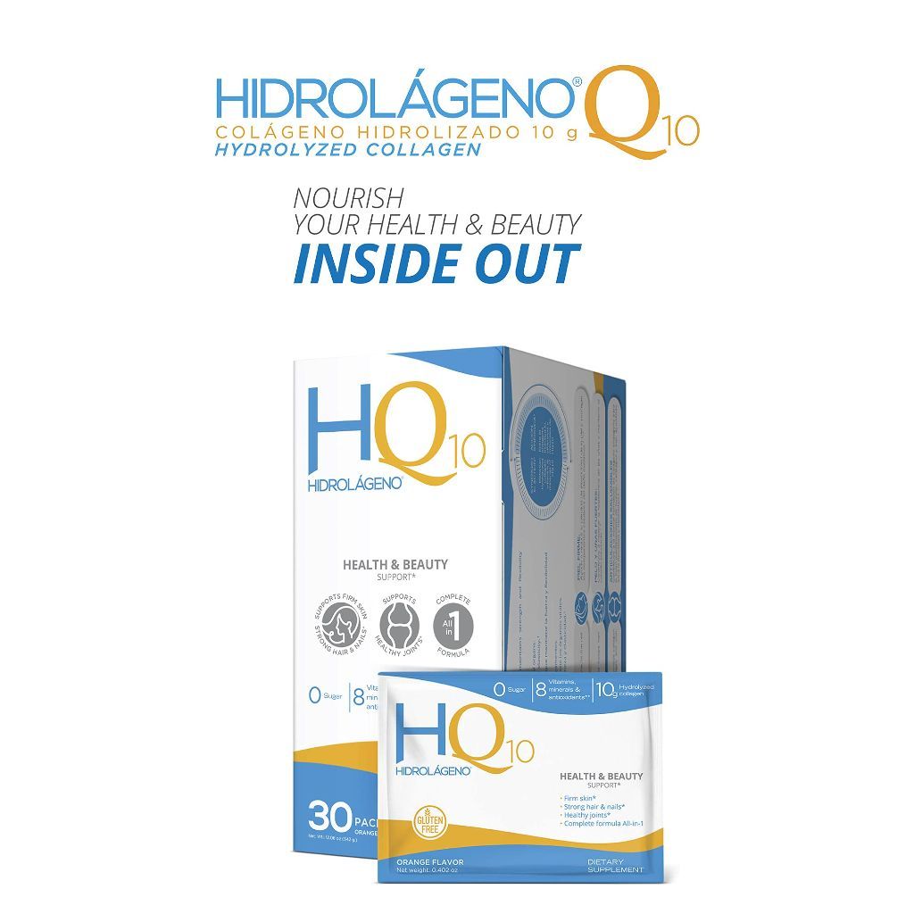 Hidrolageno Q10 Hydrolyzed Collagen, Vitamins, ZINC, Antioxidants - 30 Sachets (4.2oz ea.)