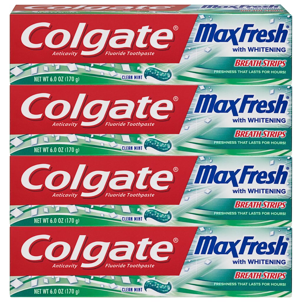 Colgate Max Fresh Whitening Toothpaste with Breath Strips - Clean Mint, 6oz (4 Pack)