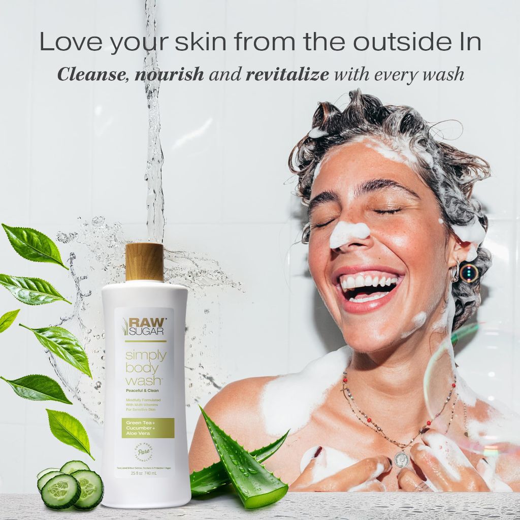 Raw Sugar Simply Body Wash for Sensitive Skin with Green Tea, Cucumber, & Aloe - 25 fl. oz.