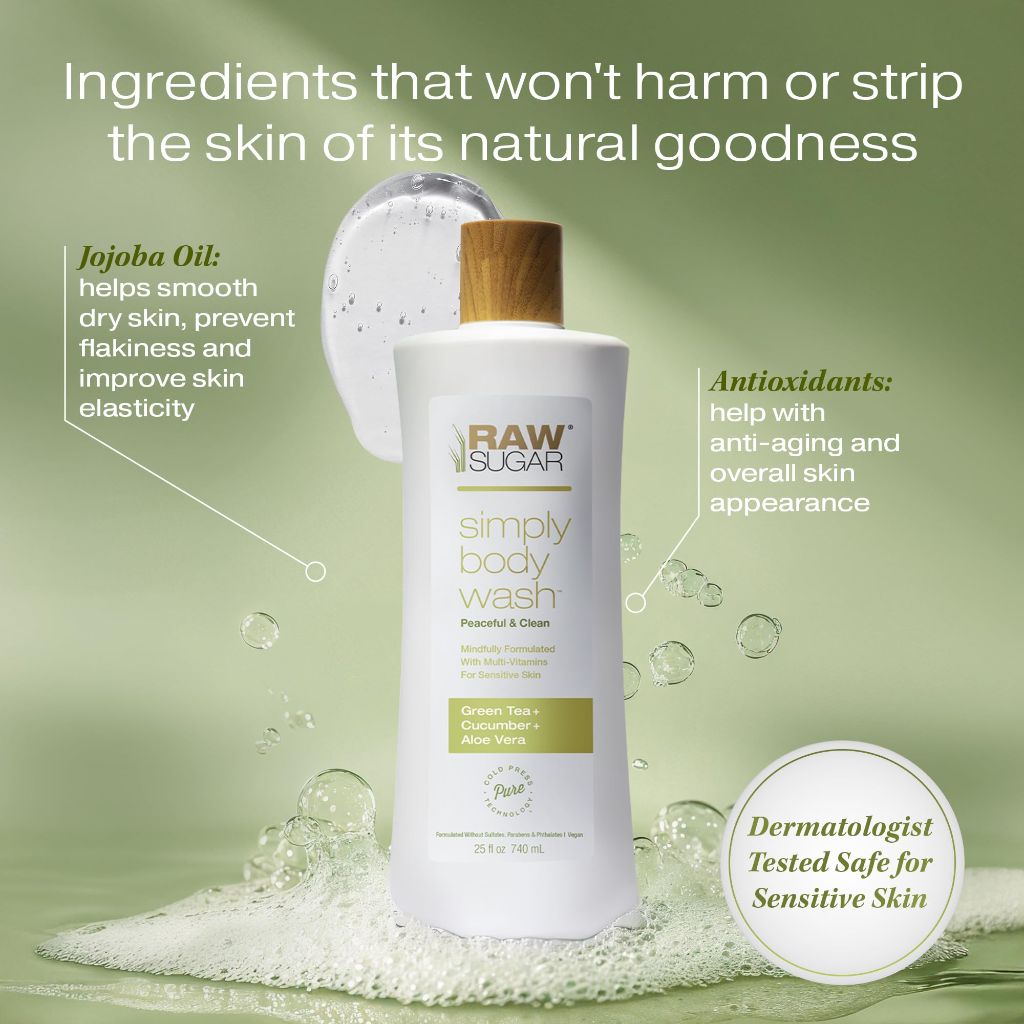 Raw Sugar Simply Body Wash for Sensitive Skin with Green Tea, Cucumber, & Aloe - 25 fl. oz.