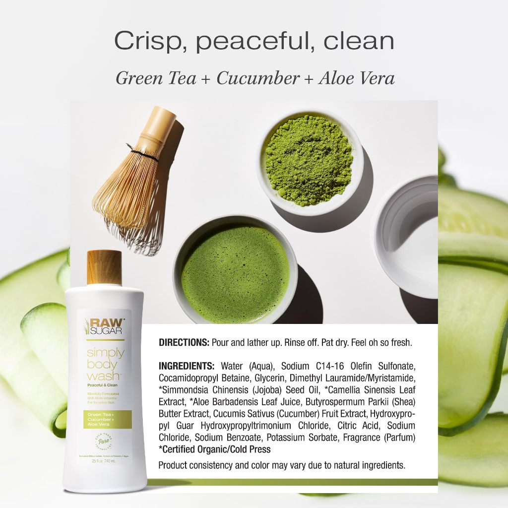 Raw Sugar Simply Body Wash for Sensitive Skin with Green Tea, Cucumber, & Aloe - 25 fl. oz.