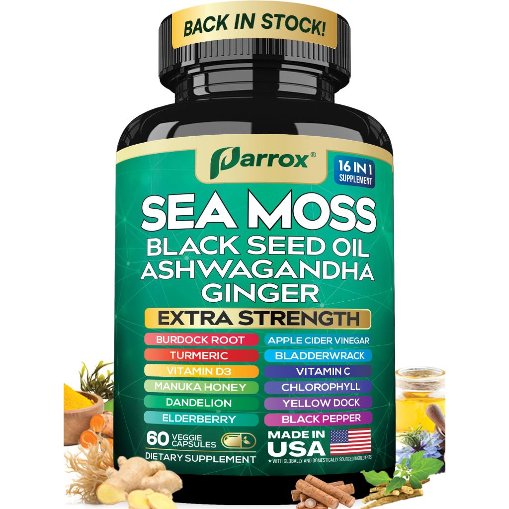 Parrox Sea Moss w/Black Seed Oil, Ashwagandha - 60 Caps