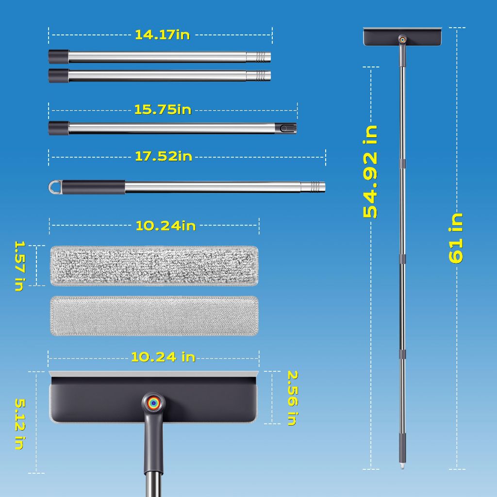 Window Squeegee Tool with Extension Pole, 3 Microfiber Cloths, and Screen Brush