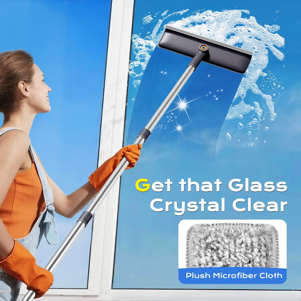 Window Squeegee Tool with Extension Pole, 3 Microfiber Cloths, and Screen Brush