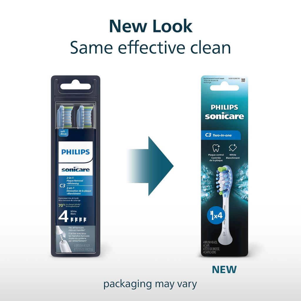 Philips Sonicare C3 Two-in-One - Replacement Toothbrush Heads, White, 4 Pack