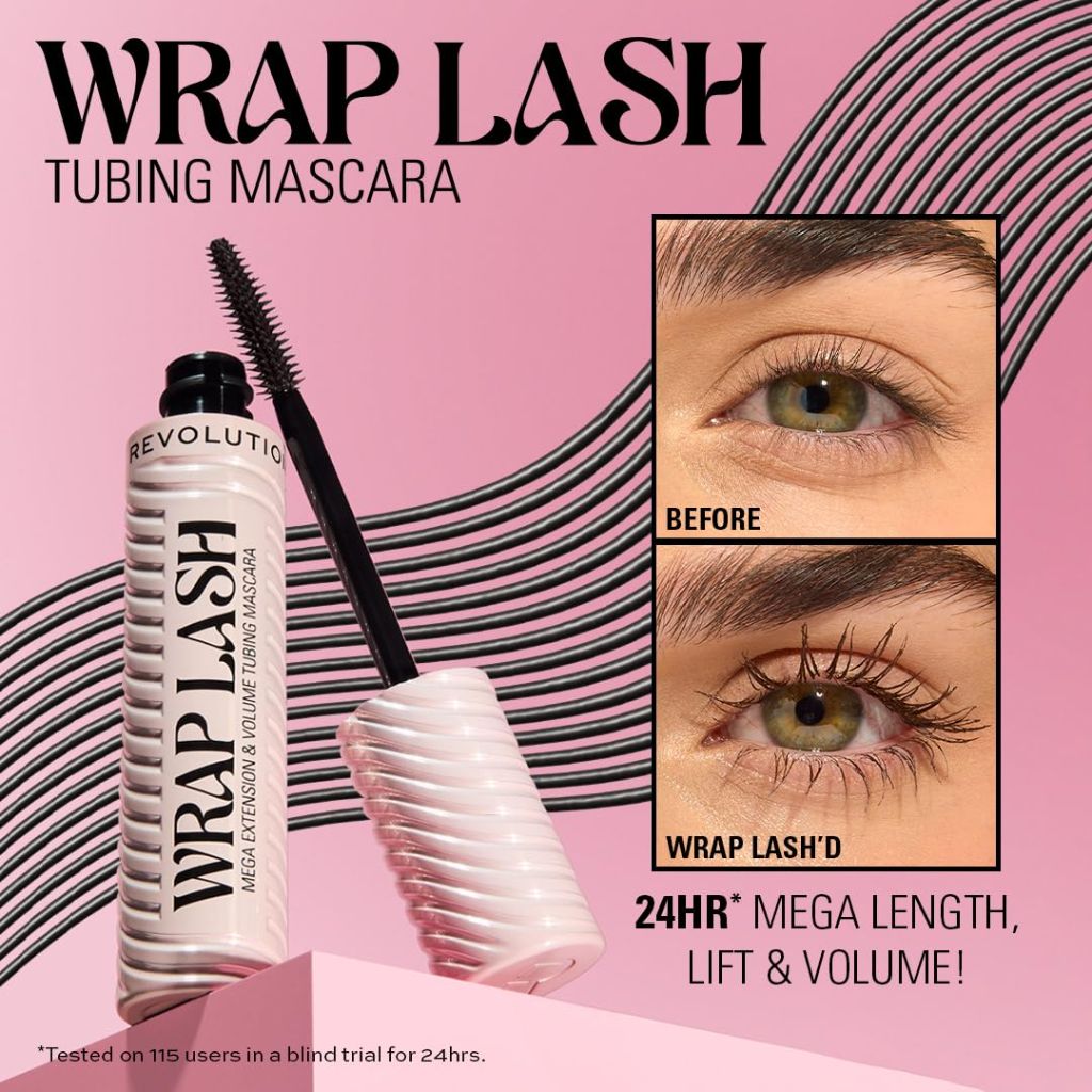 Revolution Beauty London Wrap Lash Tubing Mascara - Black, 0.28 fl oz