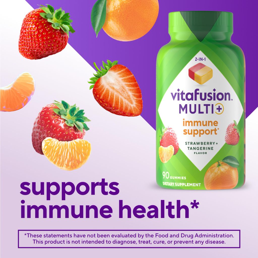 Vitafusion 2-in-1 Multi+ Immune Support Gummies - Strawberry Tangerine, 90 Count
