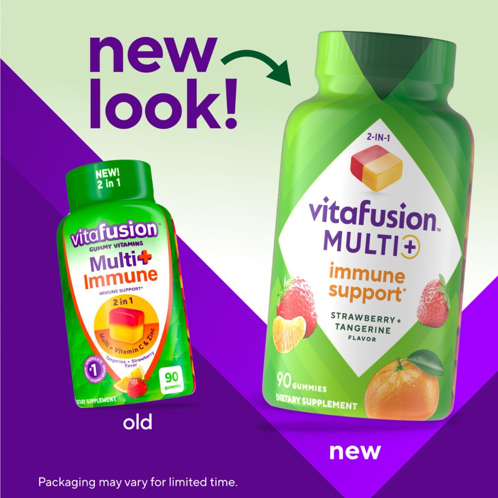 Vitafusion 2-in-1 Multi+ Immune Support Gummies - Strawberry Tangerine, 90 Count