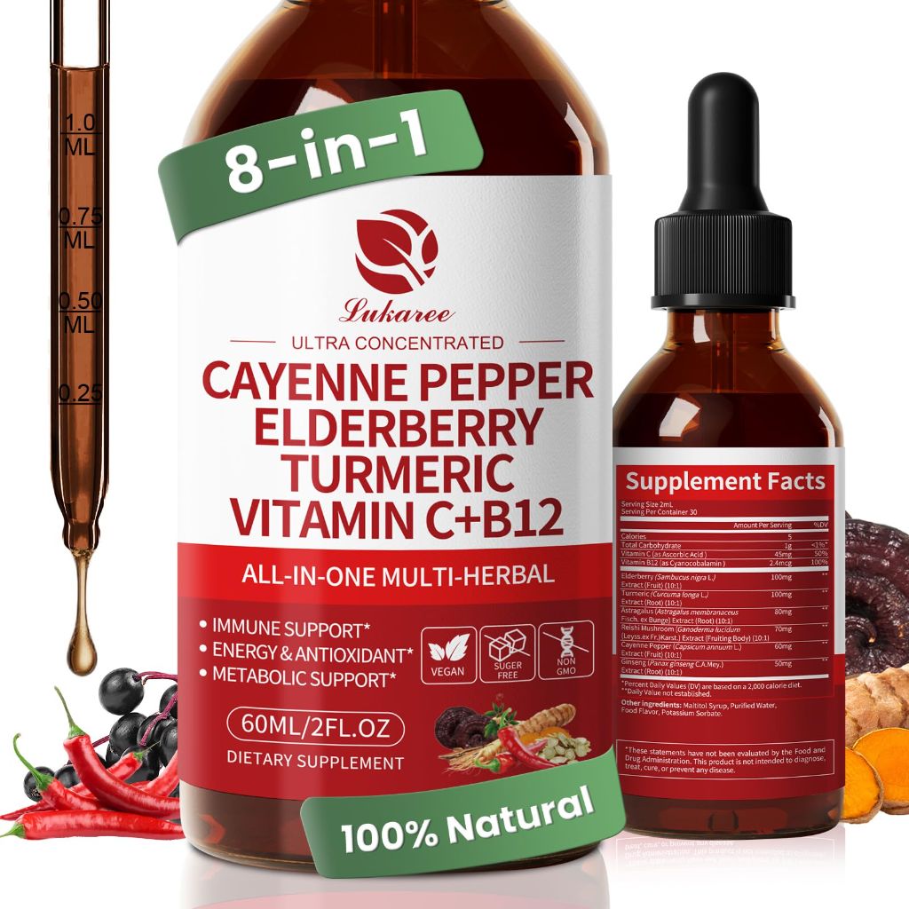 Cayenne Pepper Drops, 8-in-1 Complex - Fast Absorbing Berry Flavor, 2 FL OZ