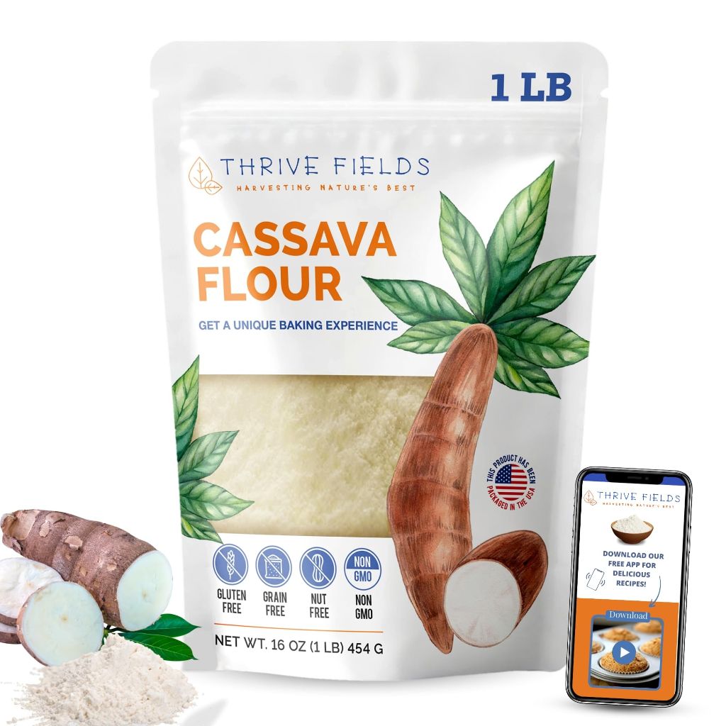 THRIVE FIELDS Cassava Flour - All-Purpose Yuca Root Flour for Baking - 1 lb Bag