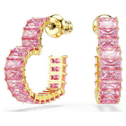 Swarovski Matrix Hoop Earrings - Baguette Cut, Small Hearts, Pink, 18k Gold Finish (5706340)