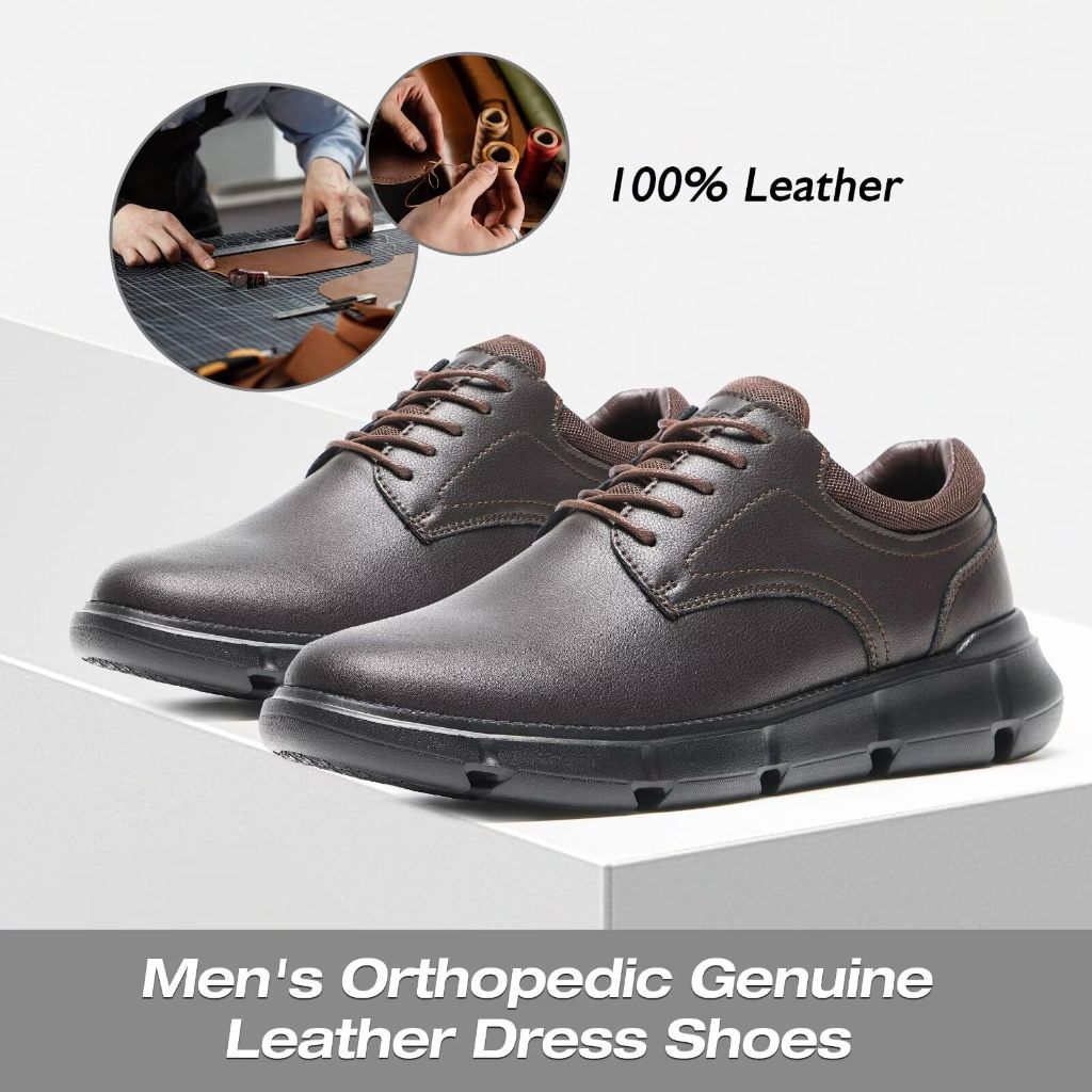 SZ 9.5, Men's Orthopedic Leather Dress Walking Shoes: - Light Brown