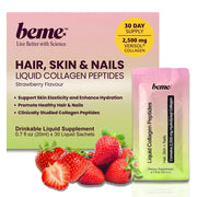 BeMe Liquid Collagen for Women — 2,500mg Hydrolyzed Bovine VERISOL Collagen Peptides Drink — Strawberry, 30 Sachets