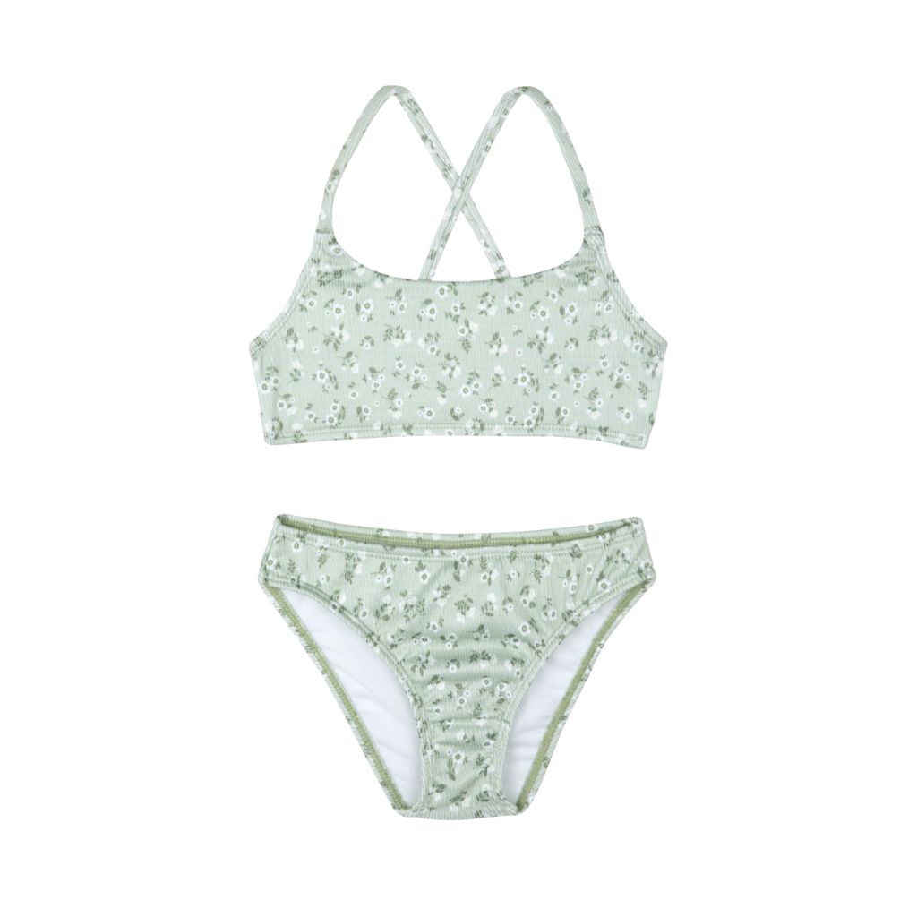 SZ 5 Gottex Kids Ditsy Dream Textured Criss Cross Strap Swim Set - Green